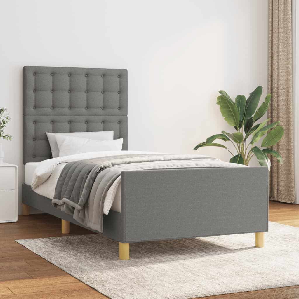 vidaXL Cadru de pat cu tăblie, gri închis, 100x200 cm, textil