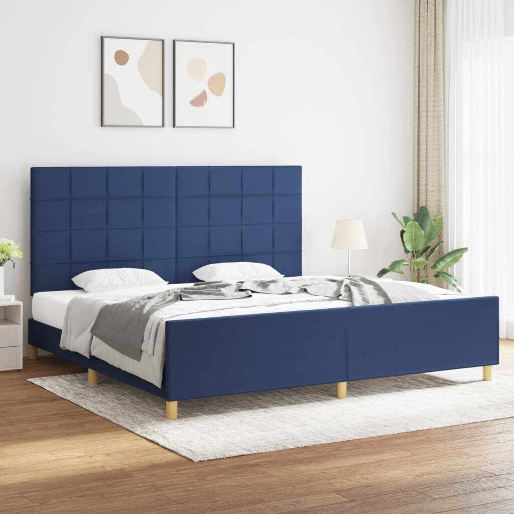 vidaXL Cadru de pat cu tăblie, albastru, 200x200 cm, textil