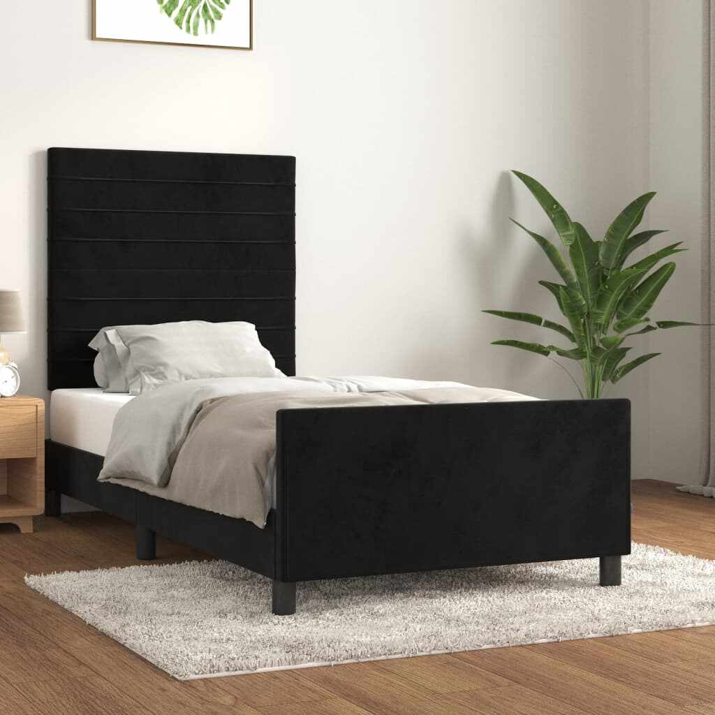 vidaXL Cadru de pat cu tăblie, negru, 100x200 cm, catifea