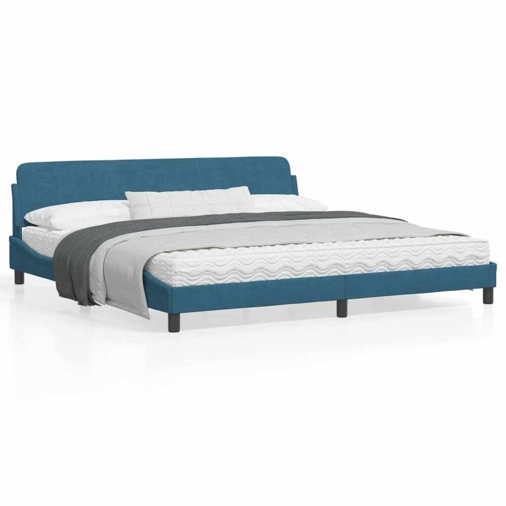 vidaXL Cadru de pat cu tăblie, albastru, 200x200 cm, catifea