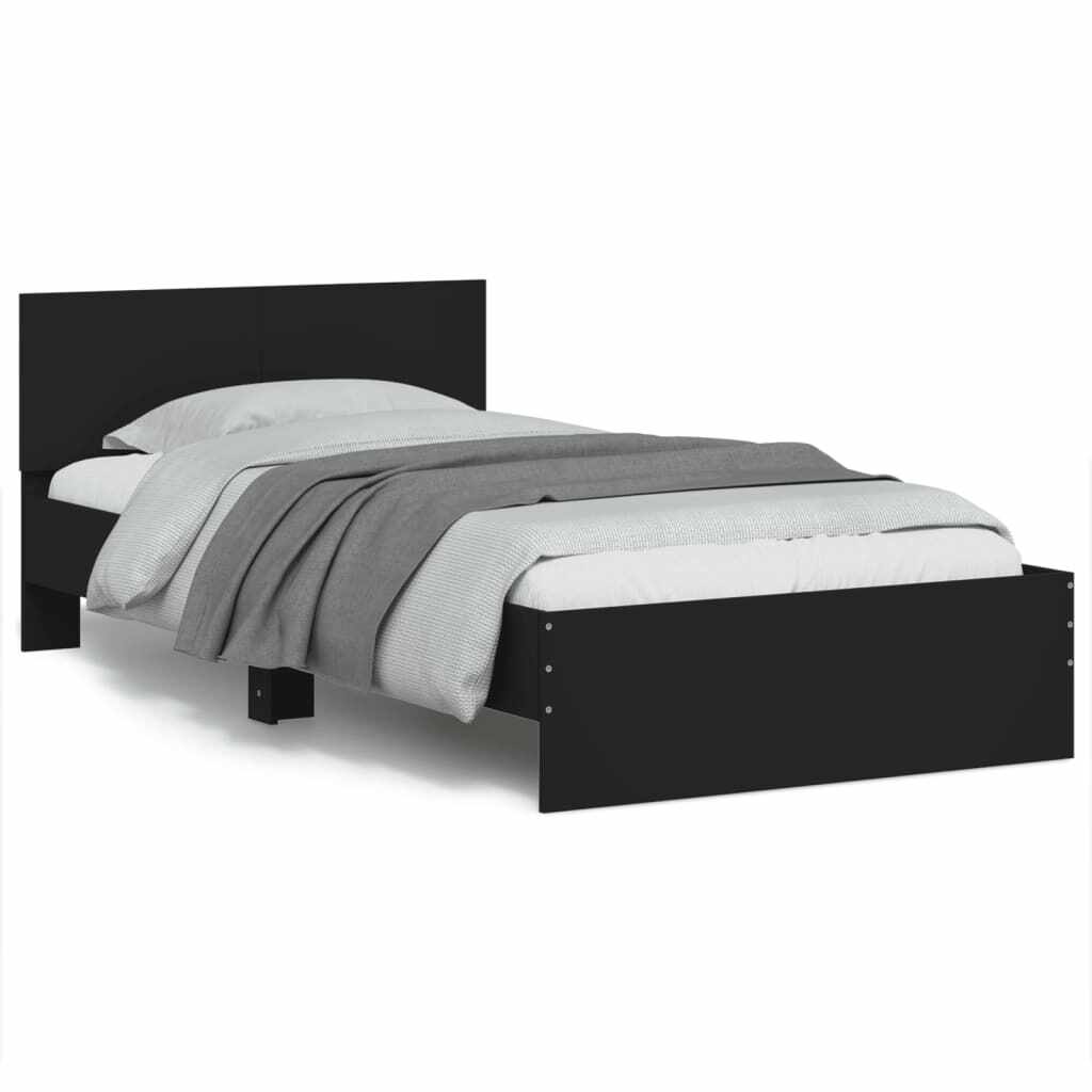vidaXL Cadru de pat cu tăblie și lumini LED, negru, 100x200 cm