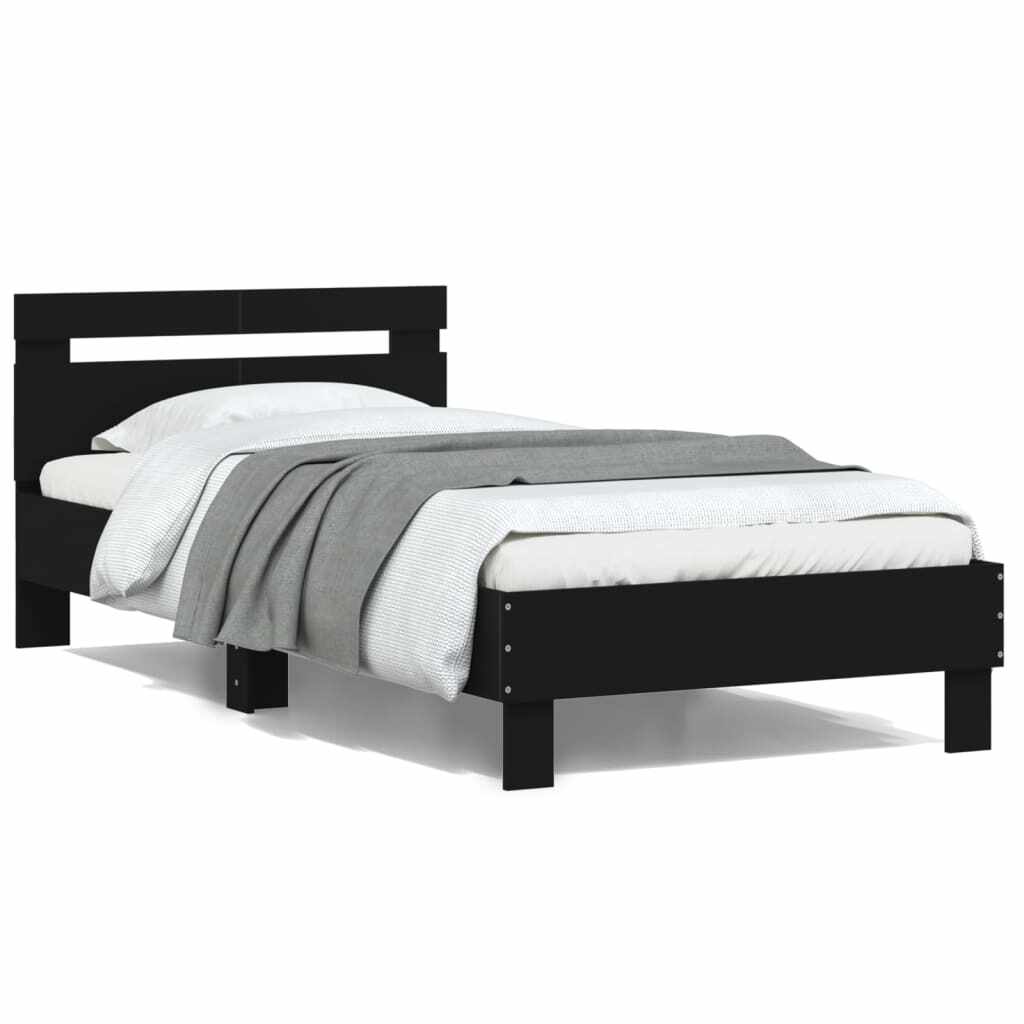 vidaXL Cadru de pat cu tăblie, negru, 100x200 cm, lemn prelucrat