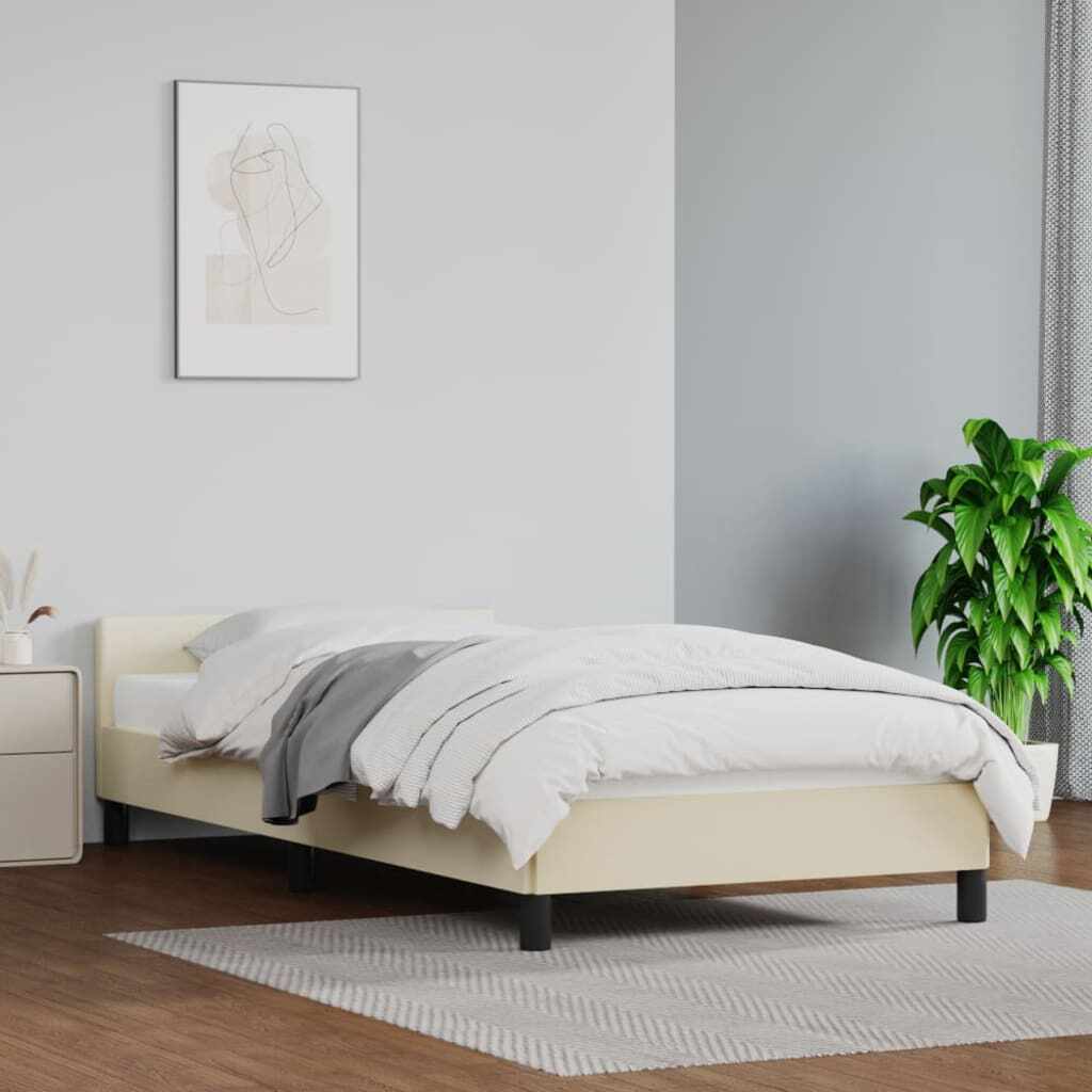 vidaXL Cadru de pat cu tăblie, crem, 90x200 cm, piele ecologică