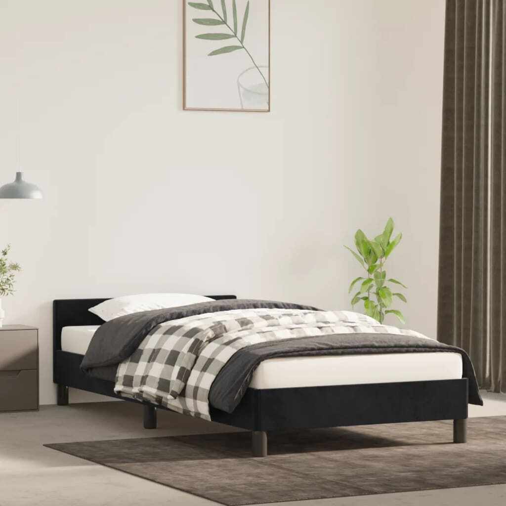 vidaXL Cadru de pat cu tăblie, negru, 100x200 cm, catifea