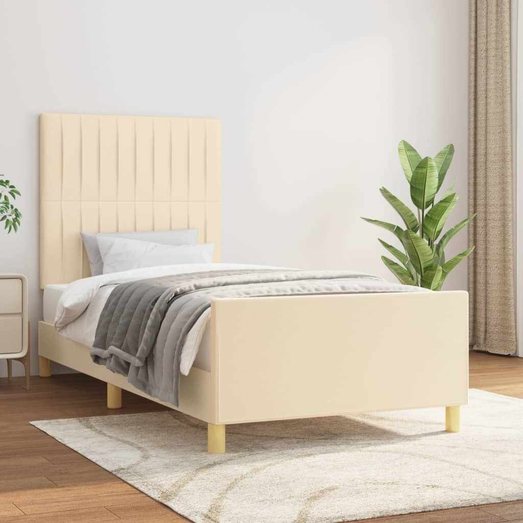 vidaXL Cadru de pat cu tăblie, crem, 90x190 cm, textil