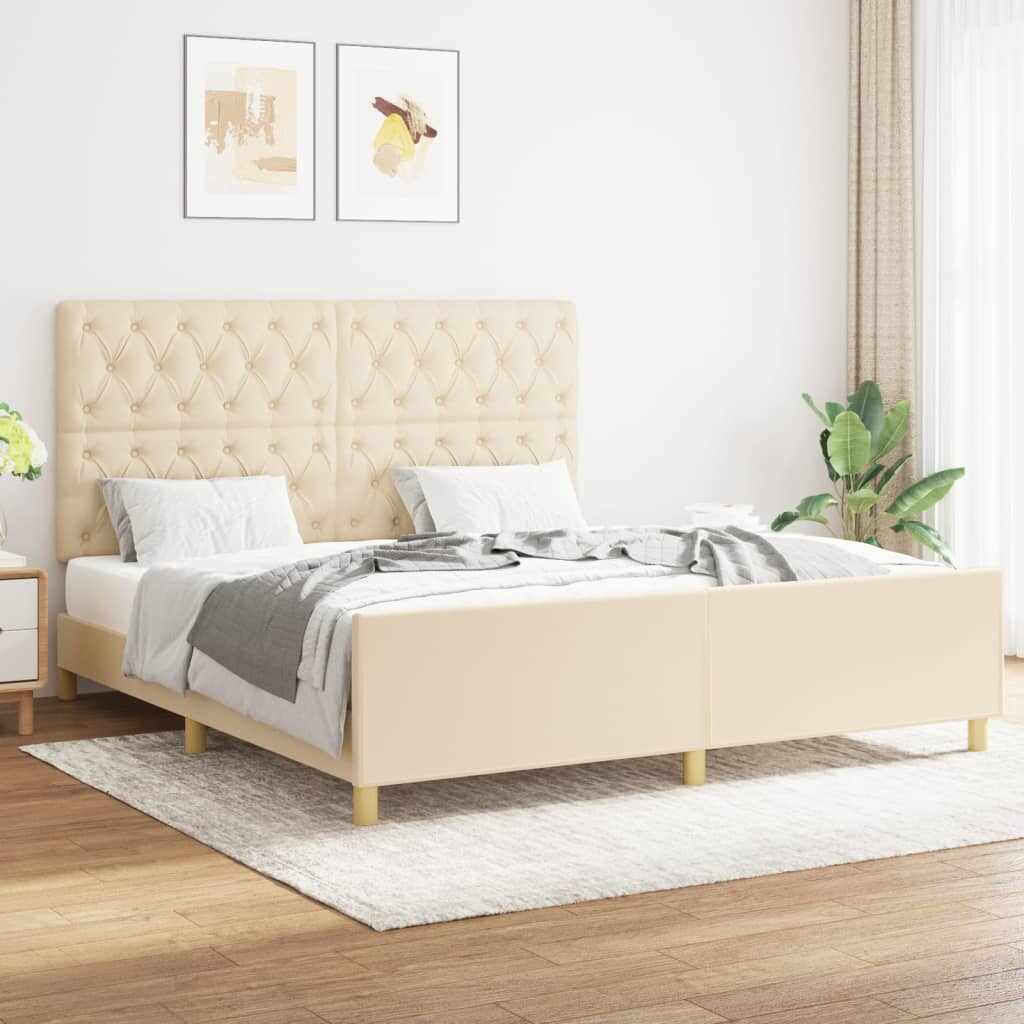 vidaXL Cadru de pat cu tăblie, crem, 160x200 cm, textil