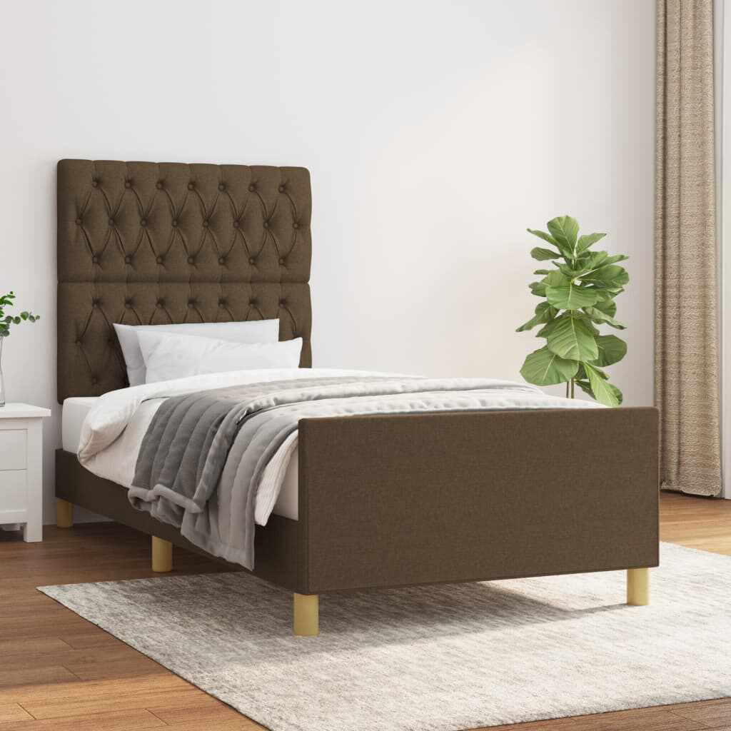 vidaXL Cadru de pat cu tăblie, maro închis, 90x200 cm, textil