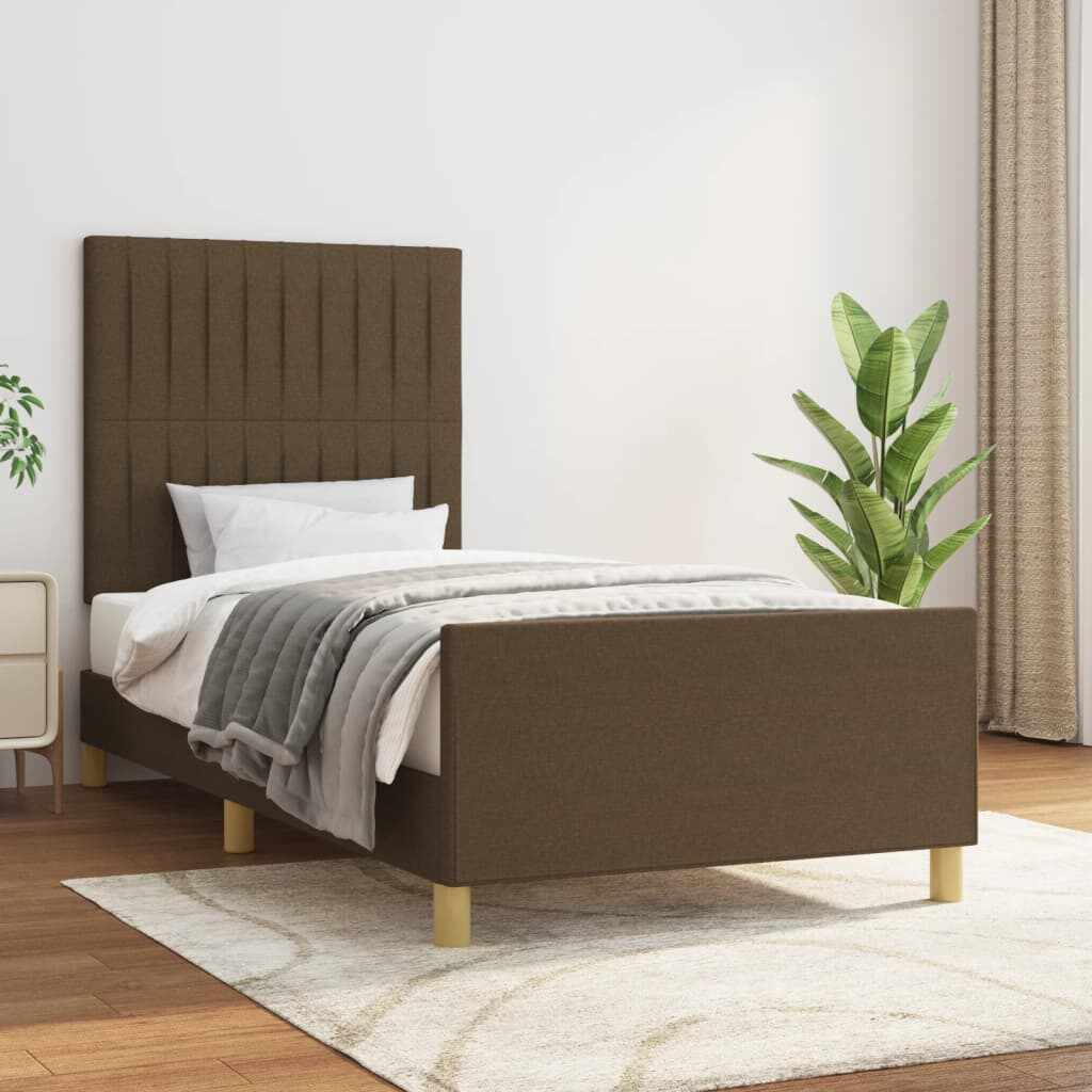 vidaXL Cadru de pat cu tăblie, maro închis, 90x200 cm, textil
