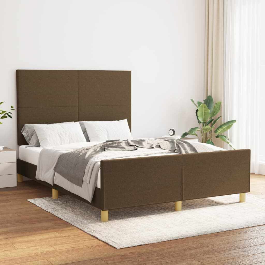 vidaXL Cadru de pat cu tăblie, maro închis, 140x200 cm, textil
