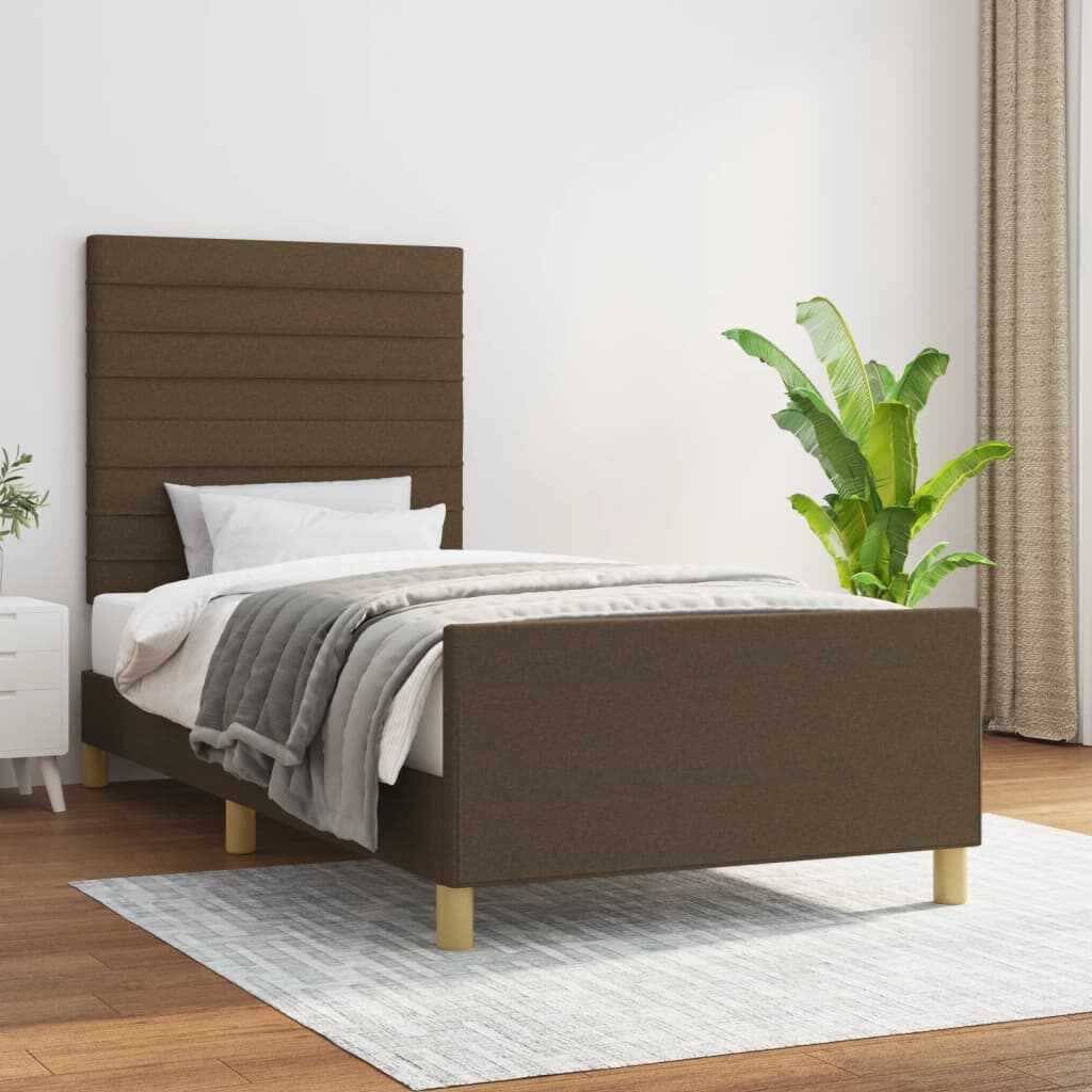 vidaXL Cadru de pat cu tăblie, maro închis, 90x190 cm, textil